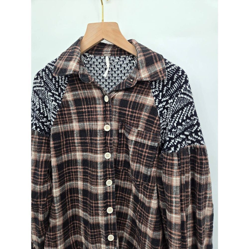 Free People Fireside Nights Plaid Shirt Size XS  Boho Long Sleeve - Picture 4 of 10